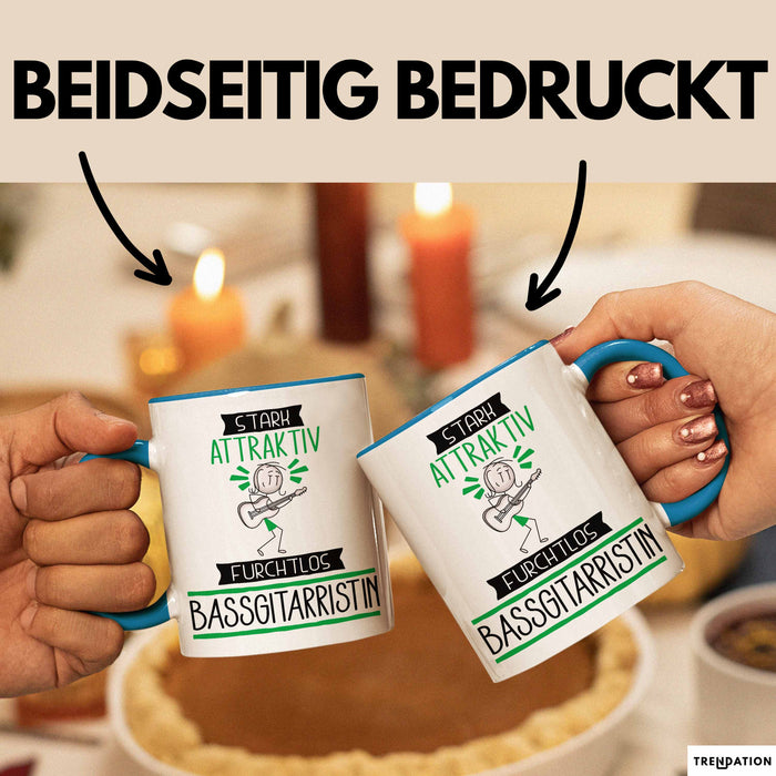 Bassgitarristin Tasse Geschenk Becher Stark Attraktiv Furchtlos Bassgitarristin Lustige Geschenkidee Blau Trendation