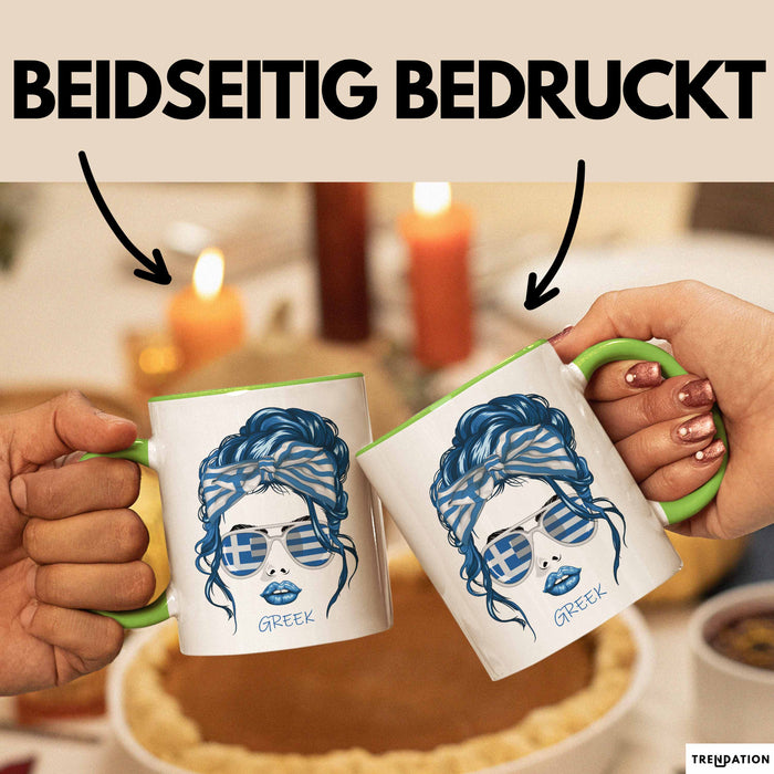 Grieche Tasse Geschenk Greek Woman Frau Becher Kaffee-Becher Grün Trendation