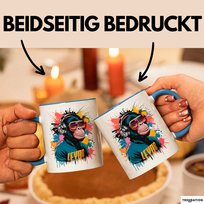 Affe Tier Kopfhörer Sonnenbrille Tasse Geschenk Lustige Geschenkidee Spruch Blau Trendation