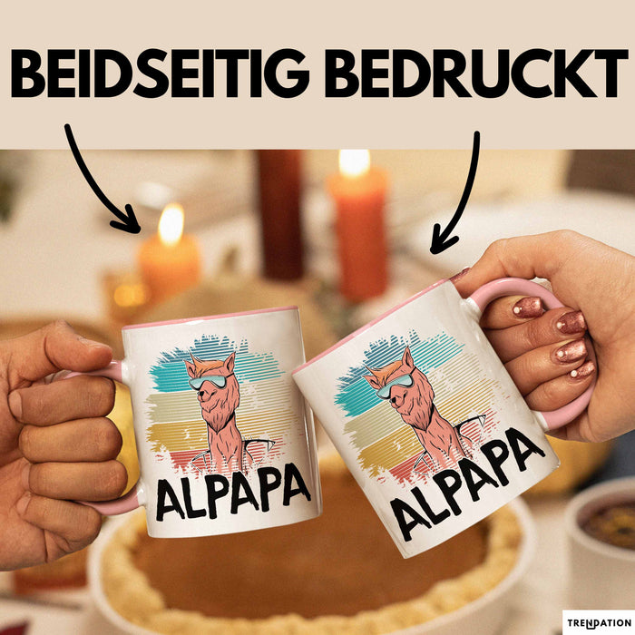 Vater Papa Tasse Gschenk Alpaka Llama Alpapa Geschenkidee Spruch für Vater zum Vatertag Rosa Trendation
