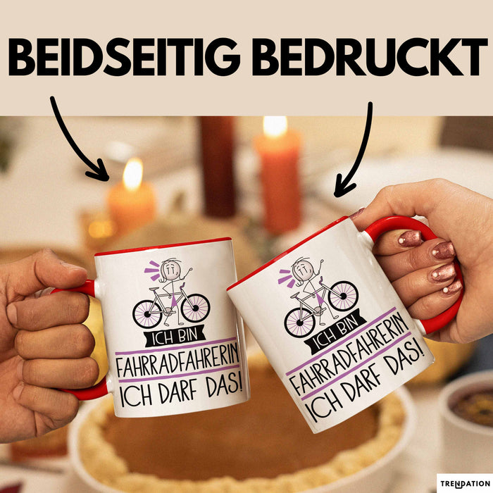 Geschenk für Fahrradfahrerin Tasse Lustige Geschenkidee Geburtstag Ich Bin Fahrradfahrerin Ich Darf Das Rot Trendation