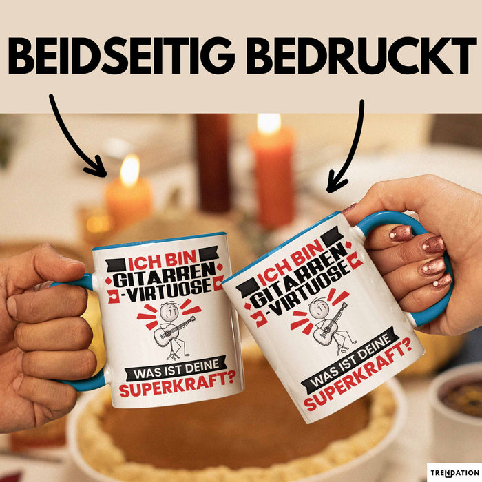 Gitarrenvirtuose Tasse Geschenk für Gitarrenvirtuose Geburtstag Lustiger Spruch Kaffee-Becher Was Ist Deine Superkraft Blau Trendation