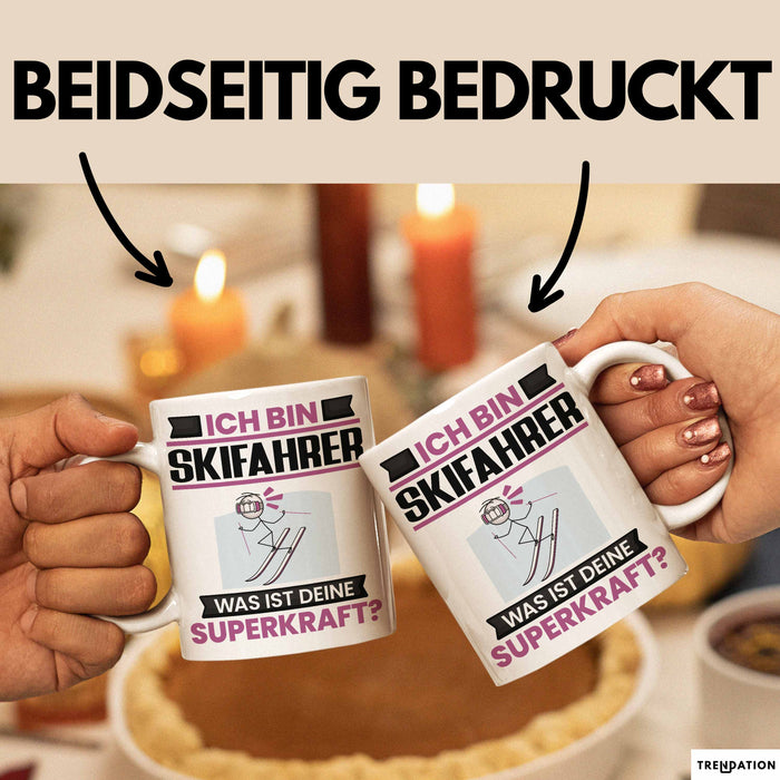 Skifahrer Tasse Geschenk für Skifahrer Geburtstag Lustiger Spruch Kaffee-Becher Was Ist Deine Superkraft Weiß Trendation