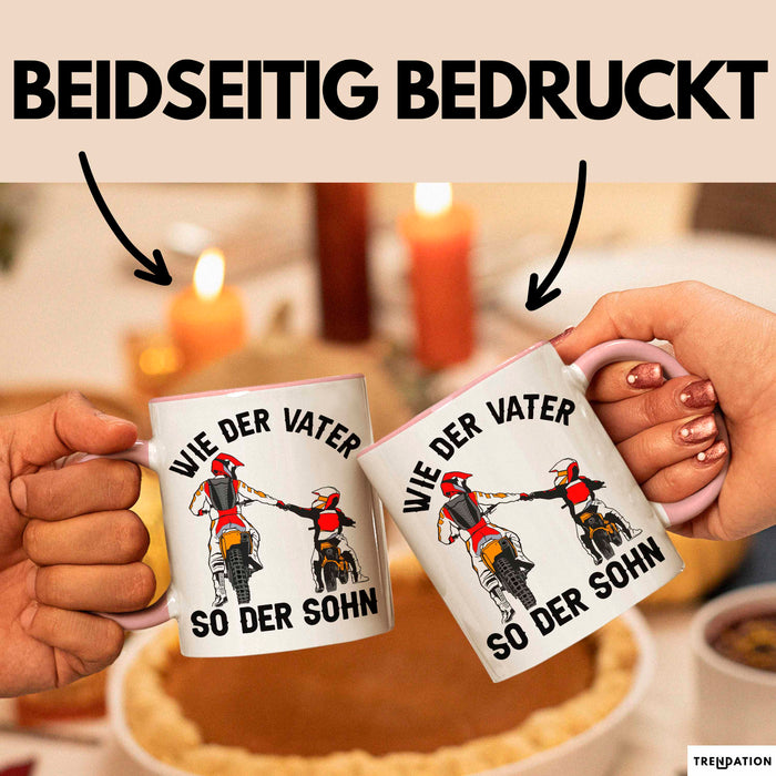 Vater Sohn Tasse Geschenk Lustige Geschenkidee Spruch Dirt-Bike Biker Rosa Trendation