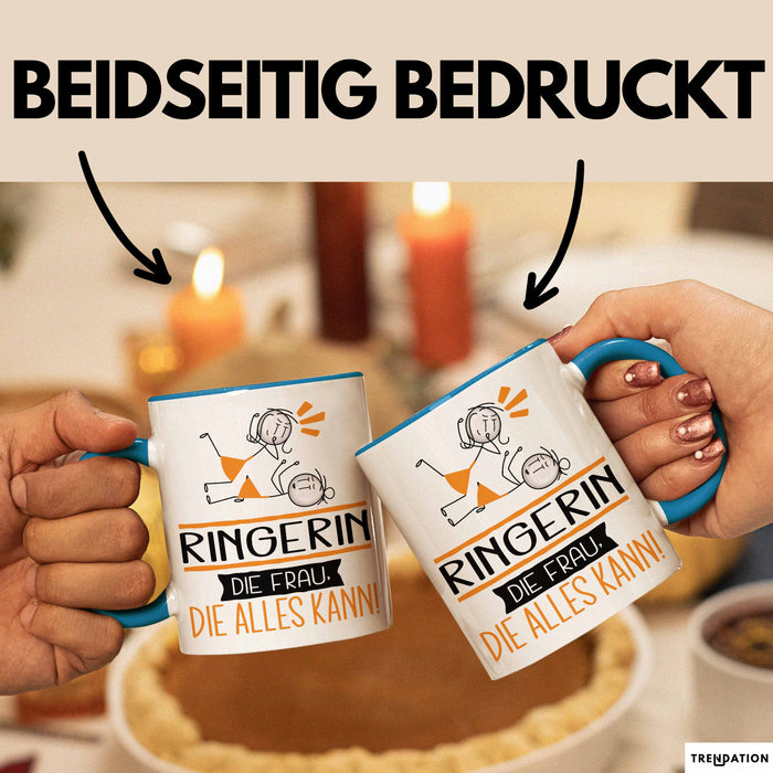 Ringerin Geschenk Tasse Becher Die Frau Die Allen Kann Geschenkidee für eine Ringerin Lustig Blau Trendation