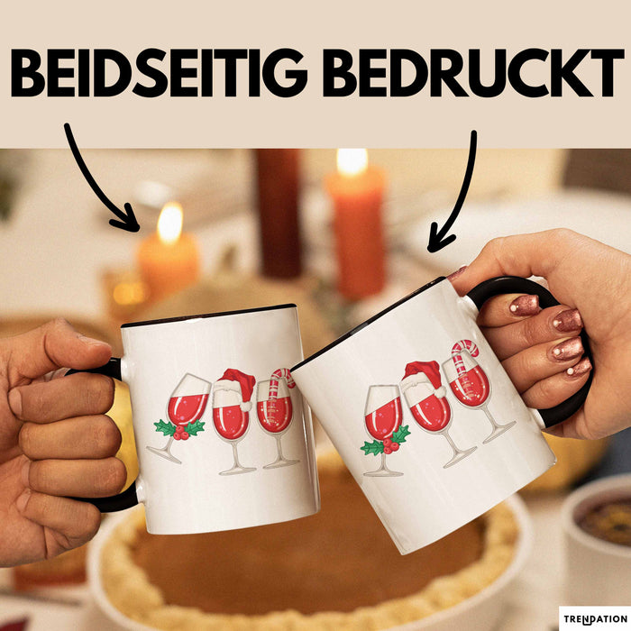 Weihnachten Weinglas Tasse Geschenk Weihnachtliche Grafik Weinliebhaber Kaffee-Becher Trendation