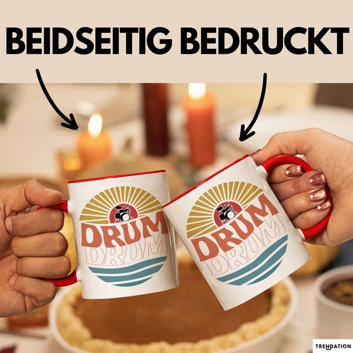 Drummer Schlagzeug-Spieler Geschenk Tasse Geschenkidee Kaffee-Becher Schlagzeuger Drum Bunte Grafik Rot Trendation