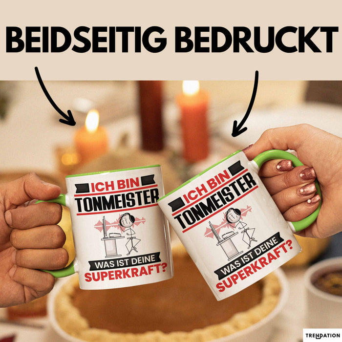 Tonmeister Tasse Geschenk für Tonmeister Geburtstag Lustiger Spruch Kaffee-Becher Was Ist Deine Superkraft Grün Trendation