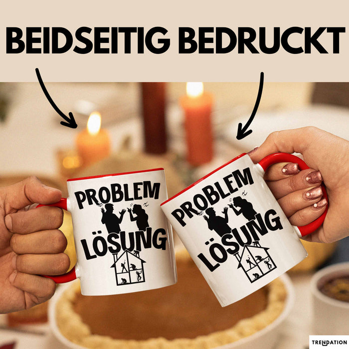 Handwerker Tasse Geschenk für Dachdecker Maler Männer Geschenkidee Problem und Lösung Handwerk Hausmeister Rot Trendation
