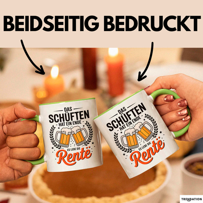 Rentner Pensionär Sarkasmus Tasse Geschenk Lustige Geschenkidee Spruch Das Schuften Hat Ein Ende Es Lebe Die Rente Grün Trendation