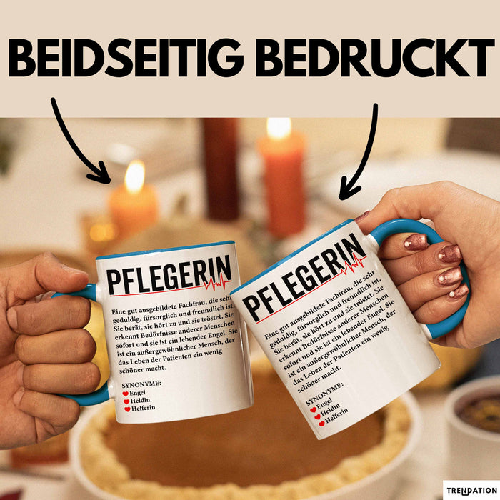 Pflege Krankenschwester Wertschätzung Tasse Geschenk Lustige Geschenkidee Spruch Pflegerin Blau Trendation