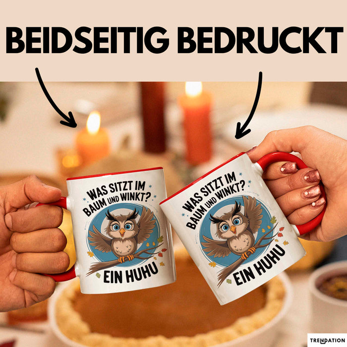 Eule Tier Sarkasmus Tasse Geschenk Was sitzt im Baum Vogel Geschenkidee Lustig Rot Trendation