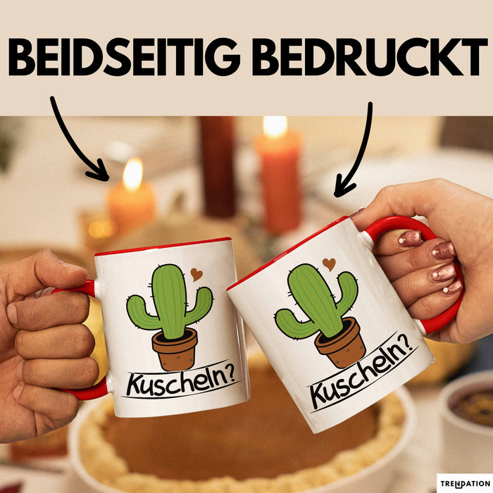 Kaktus Tasse Geschenk Kuscheln Sarkasmus Humor Geschenkidee Kaffee-Becher Kaktus-Liebhaber Rot Trendation