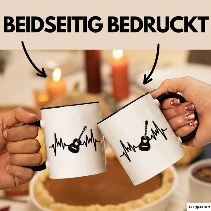Gitarrist Geschenk Tasse für Gitarrenspieler Männer Geschenkidee Herzschlag Gitarre Kaffee-Becher Schwarz Trendation