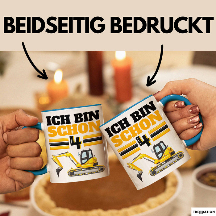 4. Geburtstag Geschenk Tasse Becher Jungs Bagger Ich Bin Schon 4 Blau Trendation