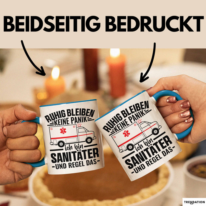 Sanitäter Tasse Geschenk Ruhig Bleiben Ich Bin Sanitäter Und Regel Das Geschenkidee Rettungssanitäter Blau Trendation