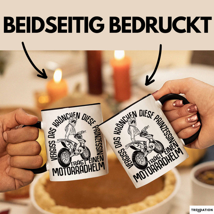 Motorradfahrerin Geschenk Tasse Frauen Motorrad Vergiss Das Krönchen Diese Prinzessin Trägt Einen Motorradhelm Schwarz Trendation