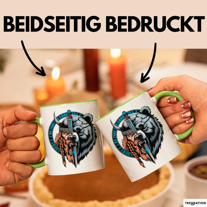 Nordischer Krieger Wikingerbär Tasse Geschenk Lustige Geschenkidee Spruch Grün Trendation