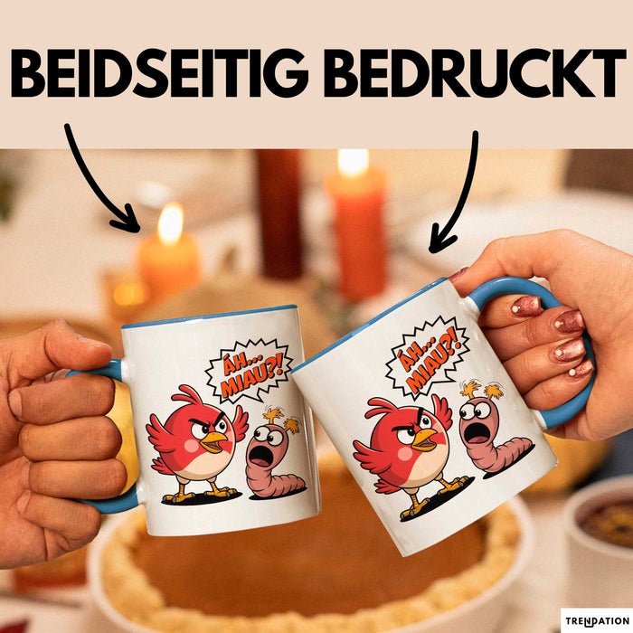 Regenwurm Vogel Tasse Geschenk Lustige Geschenkidee Spruch Ääh Miau Blau Trendation