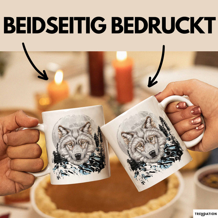 Wolf Tasse Geschenk Abstrakt Wölfe Mondlandschaft Geschenkidee Weiß Trendation