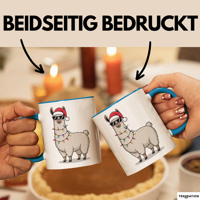 Lama Weihnachtsfeier Tasse Geschenk Lustige Geschenkidee Spruch Blau Trendation