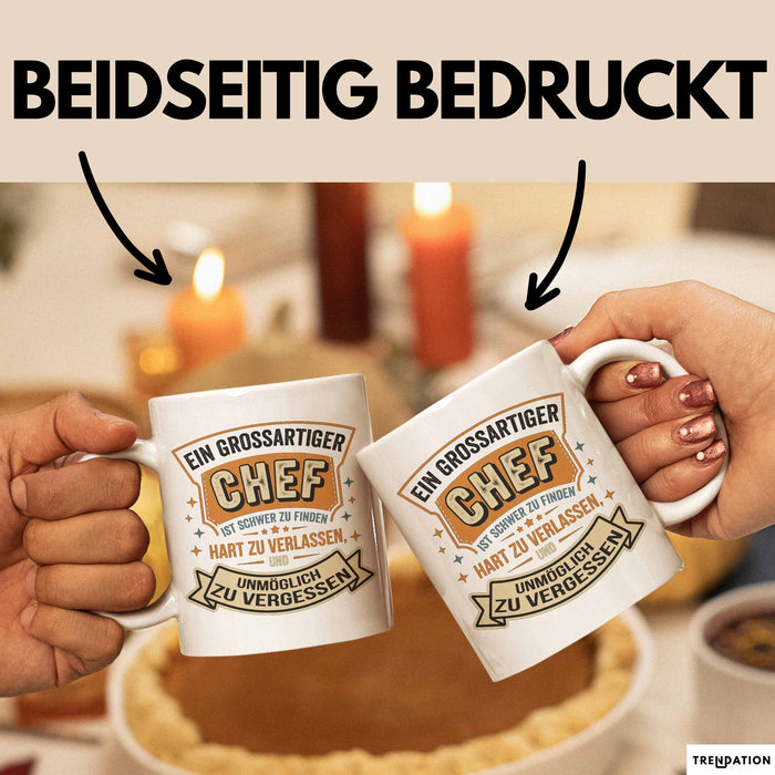 Büroarbeit Kollege Chef Tasse Geschenk Lustige Geschenkidee Spruch Ein Grossartiger Chef Ist Schwer Zu Finden Weiß Trendation