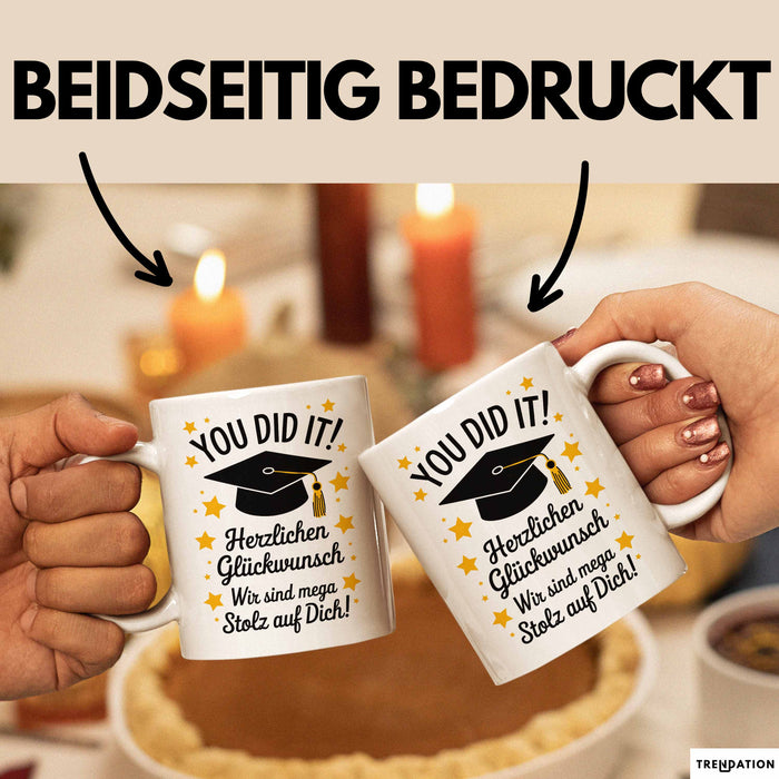 Schüler Abschluss Tasse Geschenk Lustige Geschenkidee Spruch Herzlichen Glückwünsche Weiß Trendation