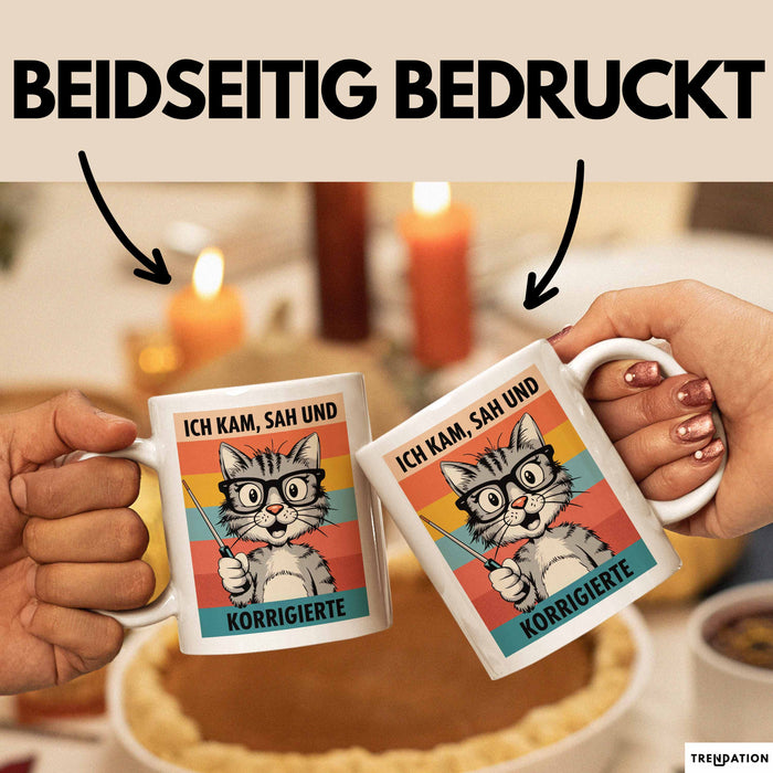 Deutschlehrer Unterricht Tasse Geschenk Lustige Geschenkidee Spruch Ich Kam Sah Und Korrigierte Weiß Trendation