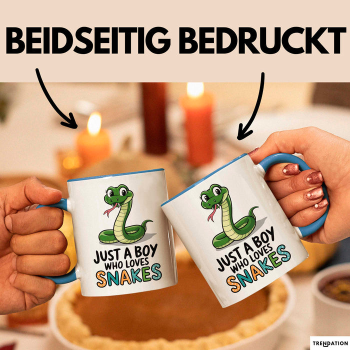 Reptil Schlange Tier Tasse Geschenk Lustige Geschenkidee Spruch Nur Ein Junge Der Schlangen Liebt Blau Trendation