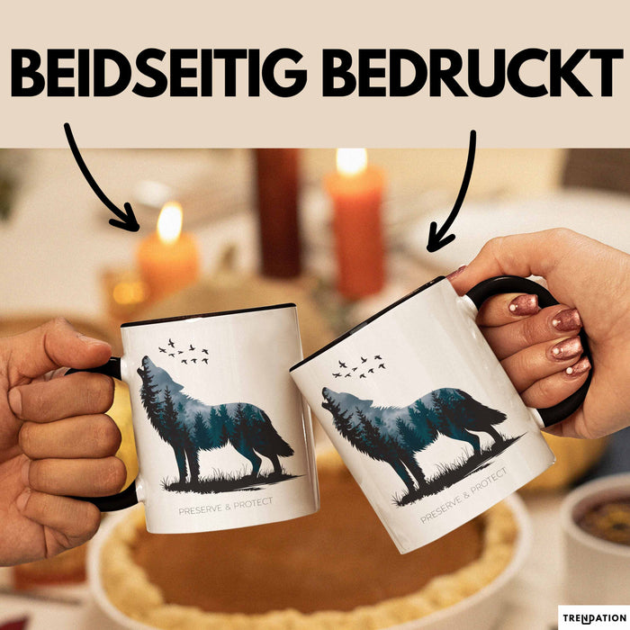 Klimaschutz Tasse Geschenk Erhalten Schützen Wolf Tiermotiv Trendation
