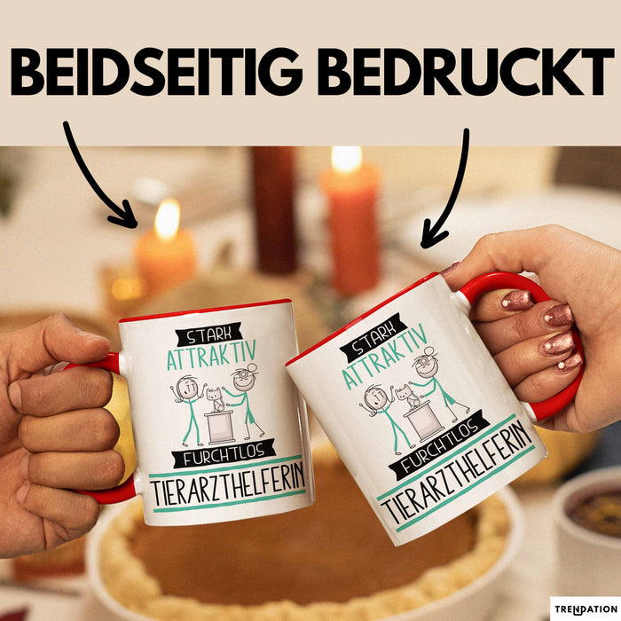 Tierarzthelferin Tasse Geschenk Becher Stark Attraktiv Furchtlos Tierarzthelferin Lustige Geschenkidee Rot Trendation