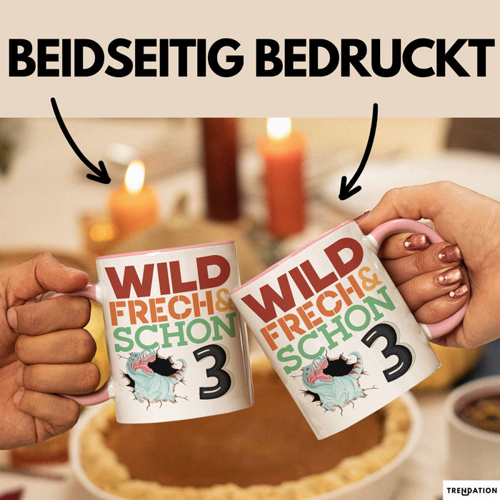 3. Geburtstag Geschenk Tasse Becher Wild Frech Und Schon 3 Rosa Trendation