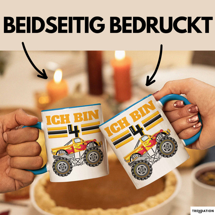 4. Geburtstag Geschenk Tasse Becher Jungs Trucks Geburtstagsgeschenk Ich Bin 4 Blau Trendation