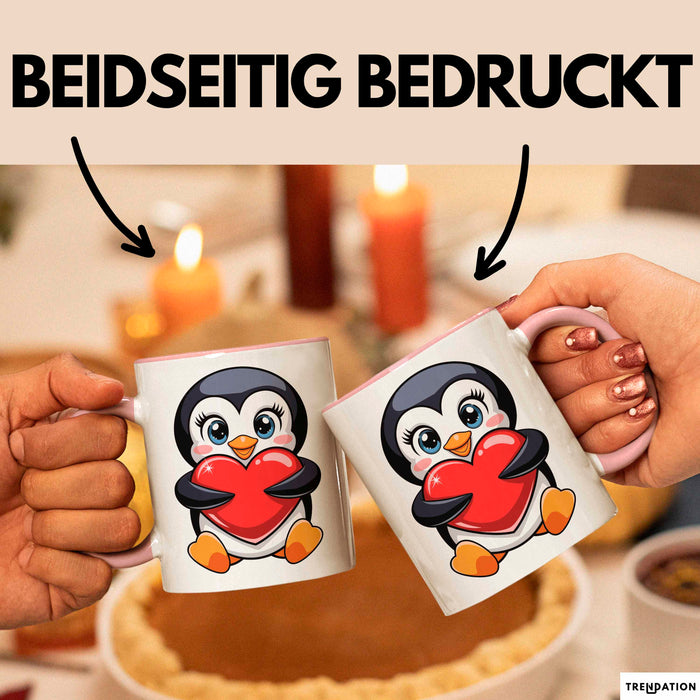 Pinguin Herz Tasse Geschenk Lustige Geschenkidee Spruch Rosa Trendation