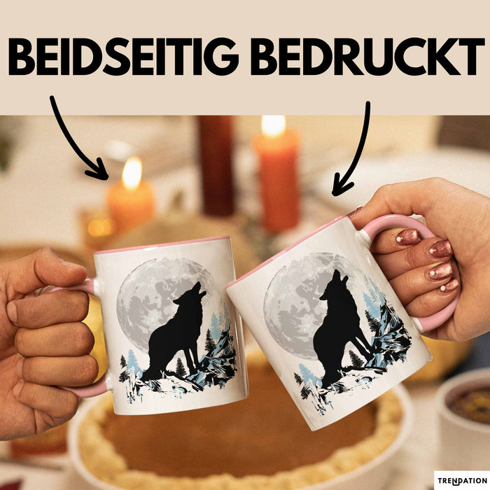 Wolf Tasse Geschenk Heulender Wolf Vollmond Grafik Geschenkidee Rosa Trendation
