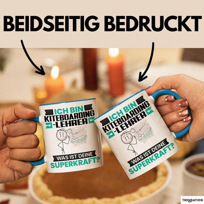 Kiteboarding-Lehrer Tasse Geschenk für Kiteboarding-Lehrer Geburtstag Lustiger Spruch Kaffee-Becher Was Ist Deine Superkraft Blau Trendation