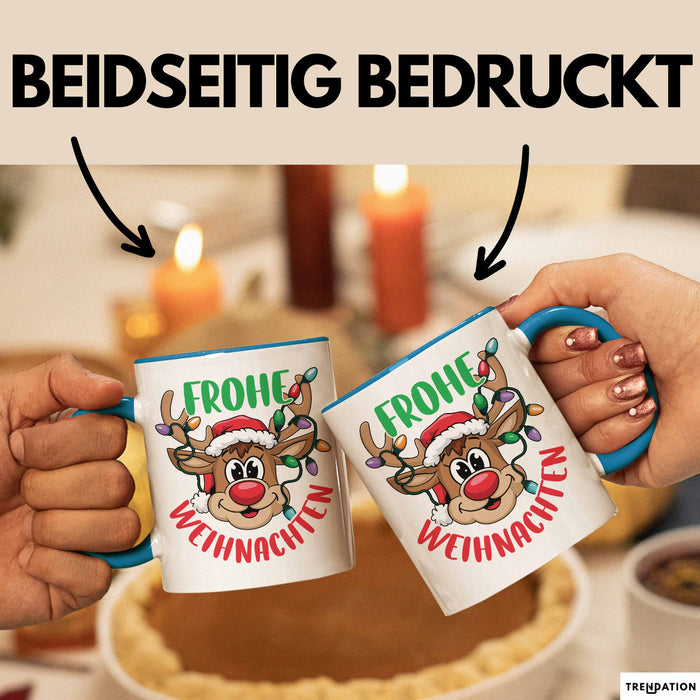 Weihnachten Tasse Geschenk Frohe Weihnachten Rentier Geschenkidee Weihnachtszeit Kaffee-Becher Blau Trendation