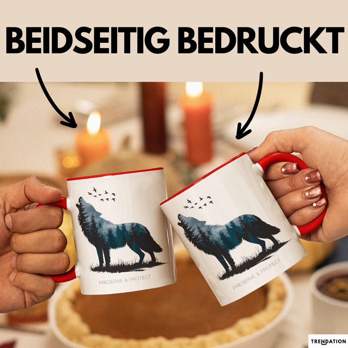 Klimaschutz Tasse Geschenk Erhalten Schützen Wolf Tiermotiv Rot Trendation