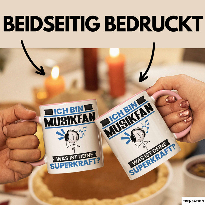 Musikfan Tasse Geschenk für Musikfan Geburtstag Lustiger Spruch Kaffee-Becher Was Ist Deine Superkraft Rosa Trendation