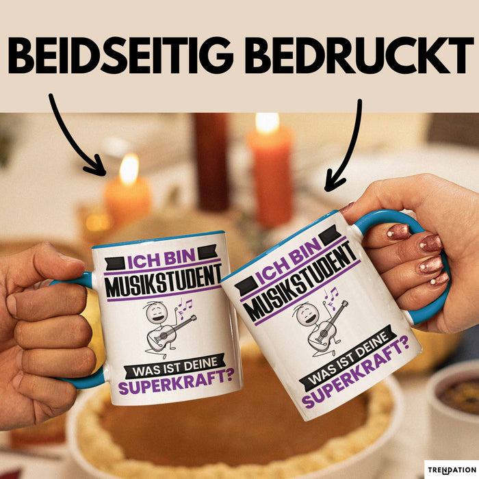 Musikstudent Tasse Geschenk für Musikstudent Geburtstag Lustiger Spruch Kaffee-Becher Was Ist Deine Superkraft Blau Trendation