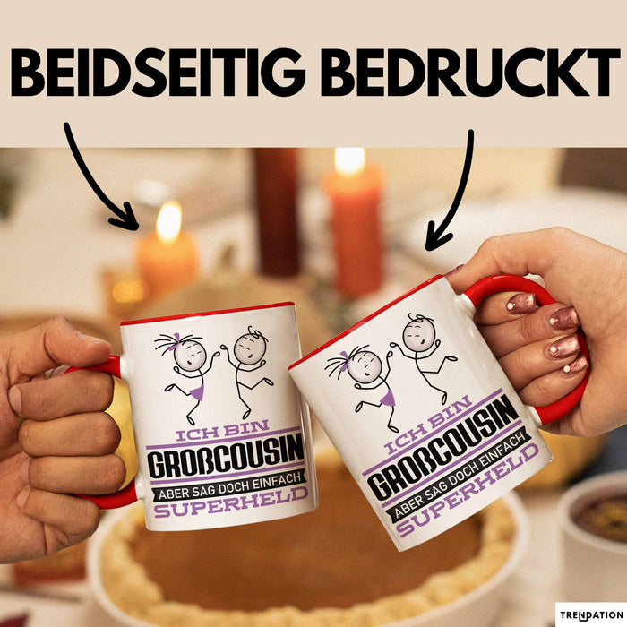 Großcousin Geschenk Tasse Ich Bin Großcousin Aber Sag Doch Einfach Superheld Lustige Geschenkdiee für Großcousin Kaffee-Becher Rot Trendation