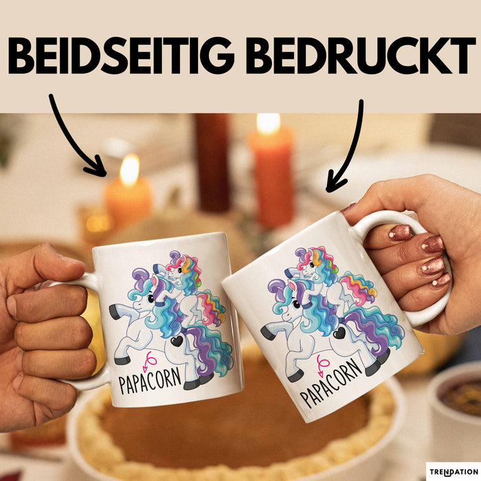 Tasse Geschenk Papacorn Lustiges Einhorn Design Becher Weiß Trendation