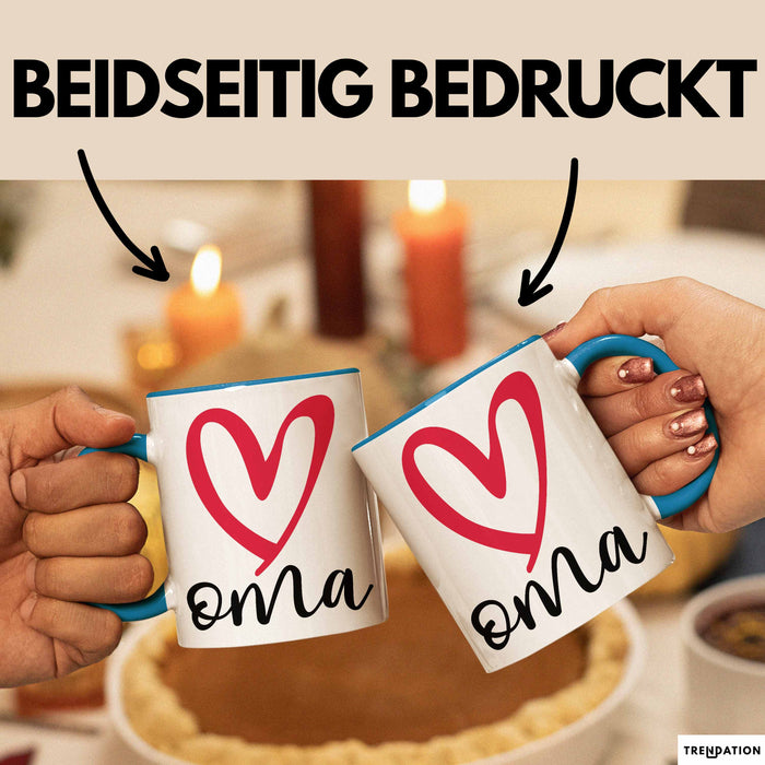 Oma Herz Tasse Geschenk Muttertag Liebevolle Spruchidee Blau Trendation