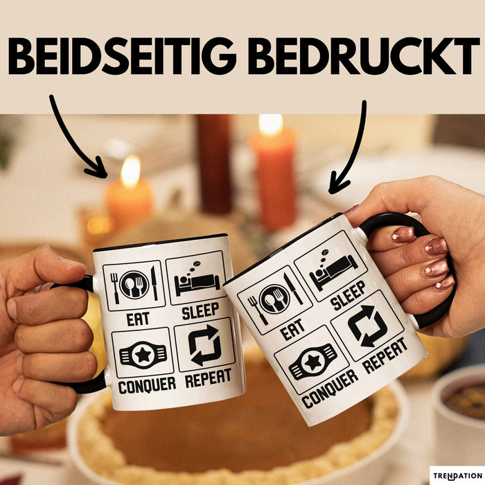 Gamer Tasse Geschenk Eat Sleep Conquer Repeat Geschenkidee Becher Trendation