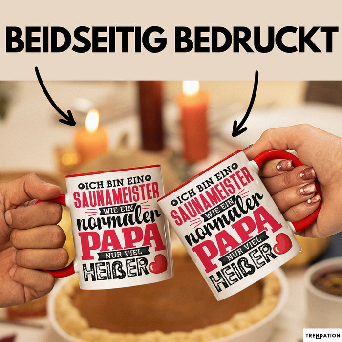 Lustige Tasse Geschenk Saunameister Papa Humorvoller Spruch Rot Trendation