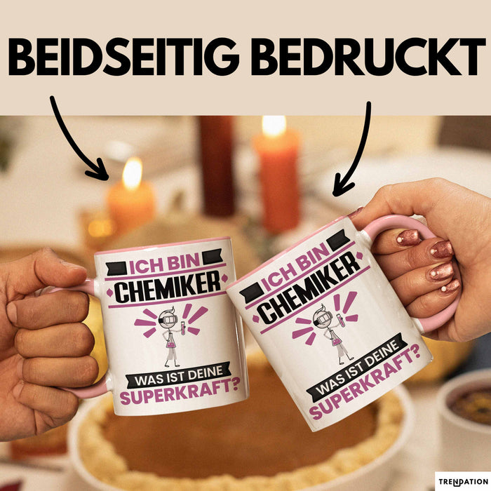 Chemiker Tasse Geschenk für Chemiker Geburtstag Lustiger Spruch Kaffee-Becher Was Ist Deine Superkraft Rosa Trendation