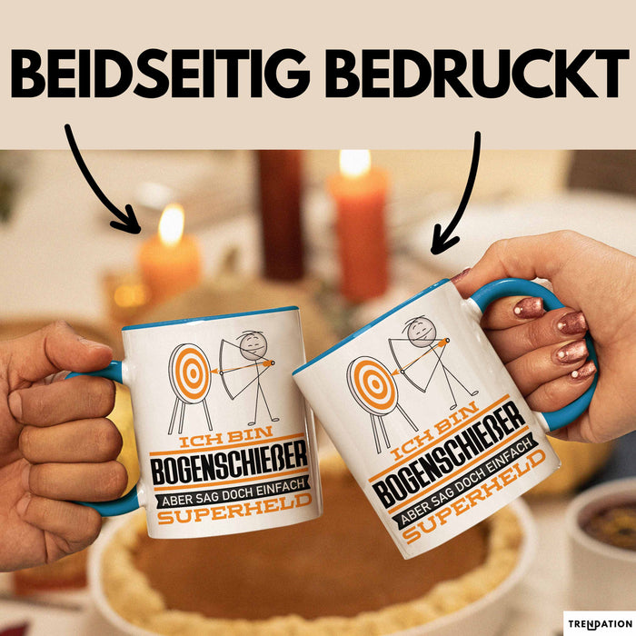 Bogenschießer Geschenk Tasse Ich Bin Bogenschießer Aber Sag Doch Einfach Superheld Lustige Geschenkdiee für Bogenschießer Kaffee-Becher Blau Trendation