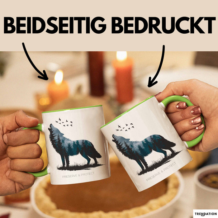 Klimaschutz Tasse Geschenk Erhalten Schützen Wolf Tiermotiv Grün Trendation