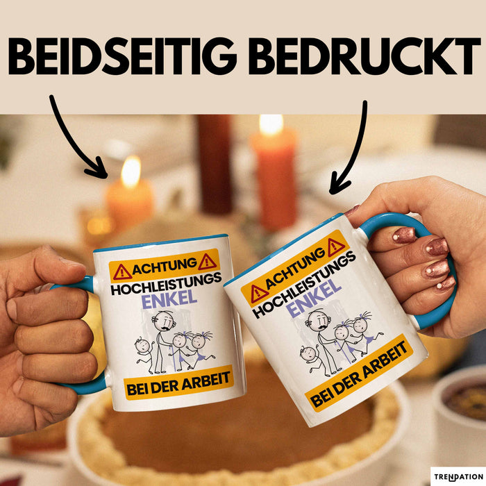 Enkel Tasse Geschenk Lustiger Spruch Geschenkidee für Enkel Achtung Hochleistungs Enkel Bei Der Arbeit Blau Trendation