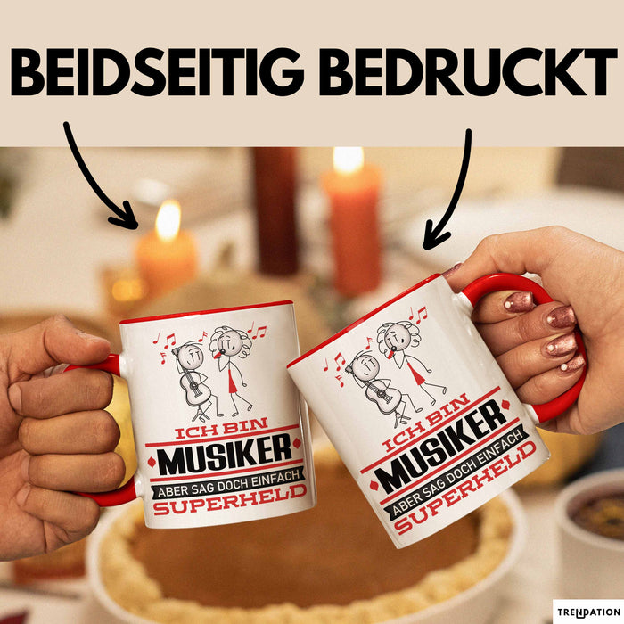 Musiker Geschenk Tasse Ich Bin Musiker Aber Sag Doch Einfach Superheld Lustige Geschenkdiee für Musiker Kaffee-Becher Rot Trendation